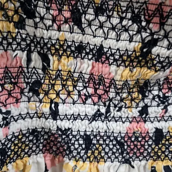 Kate Spade New York Floral Smocked Top Womens Medium Puff Sleeve Cotton Blouse - Picture 4 of 11